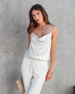 ACOA-001 Diamond In The Sky Sequin Cowl Neck Bodysuit - Silver - FINAL SALE -clothes Sales diamondintheskysequincowlneckbodysuitsilver123