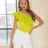 SALT-001 Dominica One Shoulder Ribbed Bodysuit - Lime - SALE