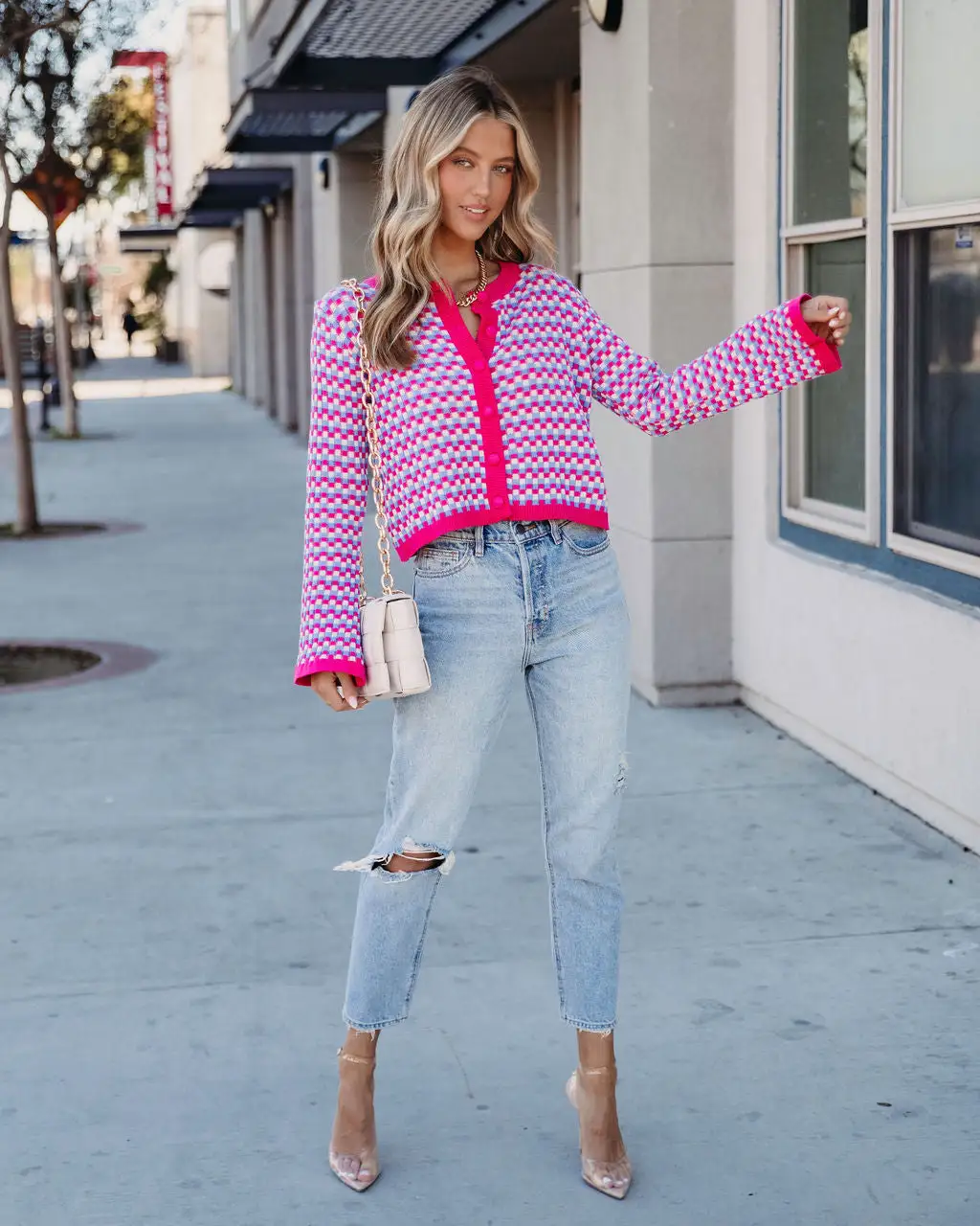 Dorinda Checkered Button Front Bell Sleeve Cardigan - SALE 6 Dorinda Checkered Button Front Bell Sleeve Cardigan - SALE - Image 6