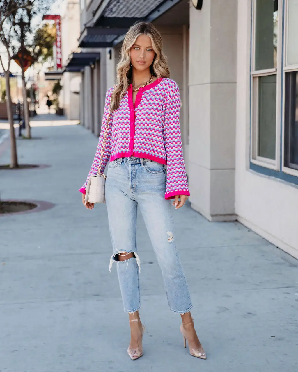 Dorinda Checkered Button Front Bell Sleeve Cardigan - SALE 3 Dorinda Checkered Button Front Bell Sleeve Cardigan - SALE - Image 3