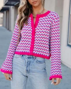 Dorinda Checkered Button Front Bell Sleeve Cardigan - SALE