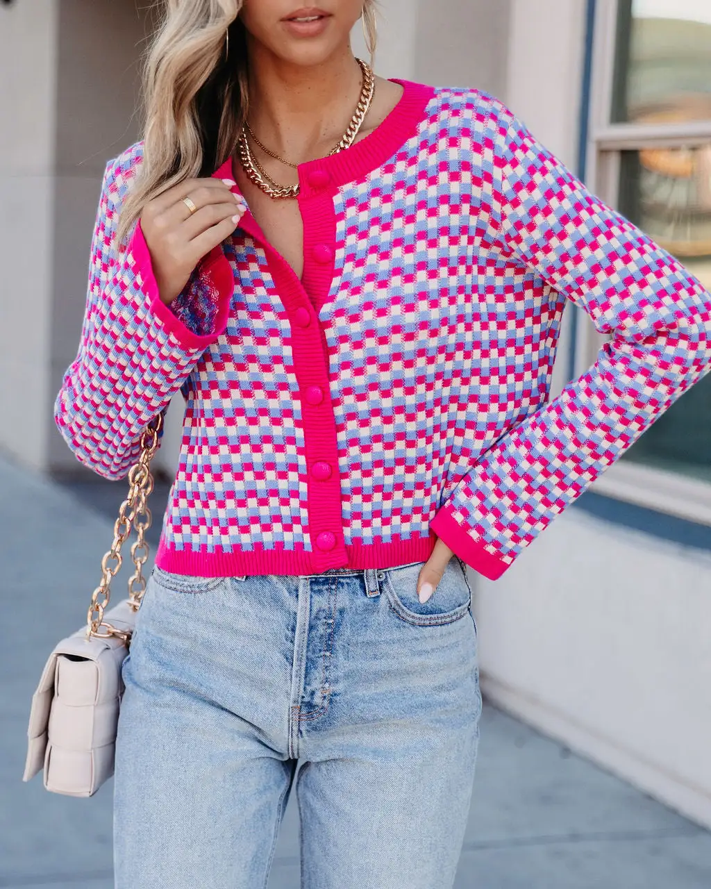 Dorinda Checkered Button Front Bell Sleeve Cardigan - SALE 2 Dorinda Checkered Button Front Bell Sleeve Cardigan - SALE - Image 2