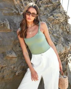 BLUE-001 Eden Knotted Strap Bodysuit - Sage