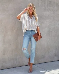 ENC-001 Ellian Striped Button Down Top - LAST CHANCE -clothes Sales ellianstripedbuttondowntop15