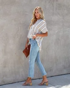 ENC-001 Ellian Striped Button Down Top - LAST CHANCE -clothes Sales ellianstripedbuttondowntop33