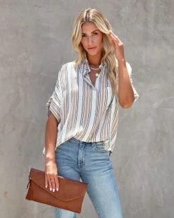 ENC-001 Ellian Striped Button Down Top - LAST CHANCE -clothes Sales ellianstripedbuttondowntop62