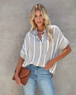 ENC-001 Ellian Striped Button Down Top - LAST CHANCE