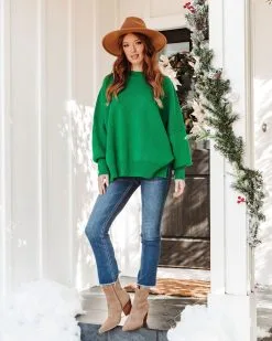 Elouise Knit Oversized Pullover Sweater - Green -clothes Sales elouiseknitoversizedpulloversweatergreen4