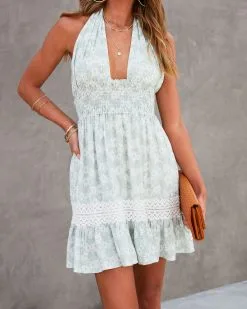 Elowyn Floral Smocked Halter Mini Dress -clothes Sales elowynfloralsmockedhalterminidress231