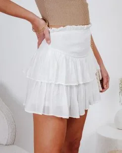 BLU-001 Emberly Smocked Tiered Skort - White -clothes Sales emberlysmockedtieredskortwhite 21