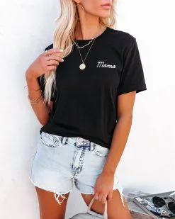 Embroidered Mama Cotton Blend Tee - FINAL SALE