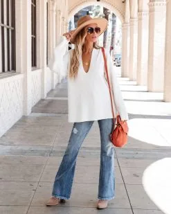 Emmett V-Neck Knit Pullover Sweater - Cream - FINAL SALE -clothes Sales emmettvneckknitpulloversweatercream4