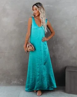 Empire Satin Maxi Dress - Aqua - FINAL SALE -clothes Sales empiresatinmaxidressaqua3
