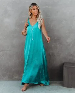 Empire Satin Maxi Dress - Aqua - FINAL SALE -clothes Sales empiresatinmaxidressaqua34