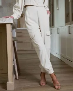 MUST-001 Eugina Cargo Jogger Pants - Cream - FINAL SALE