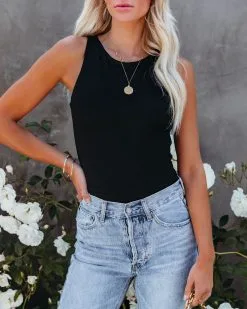 BLUE-001 Explorer Knit Tank Bodysuit - Black - FINAL SALE