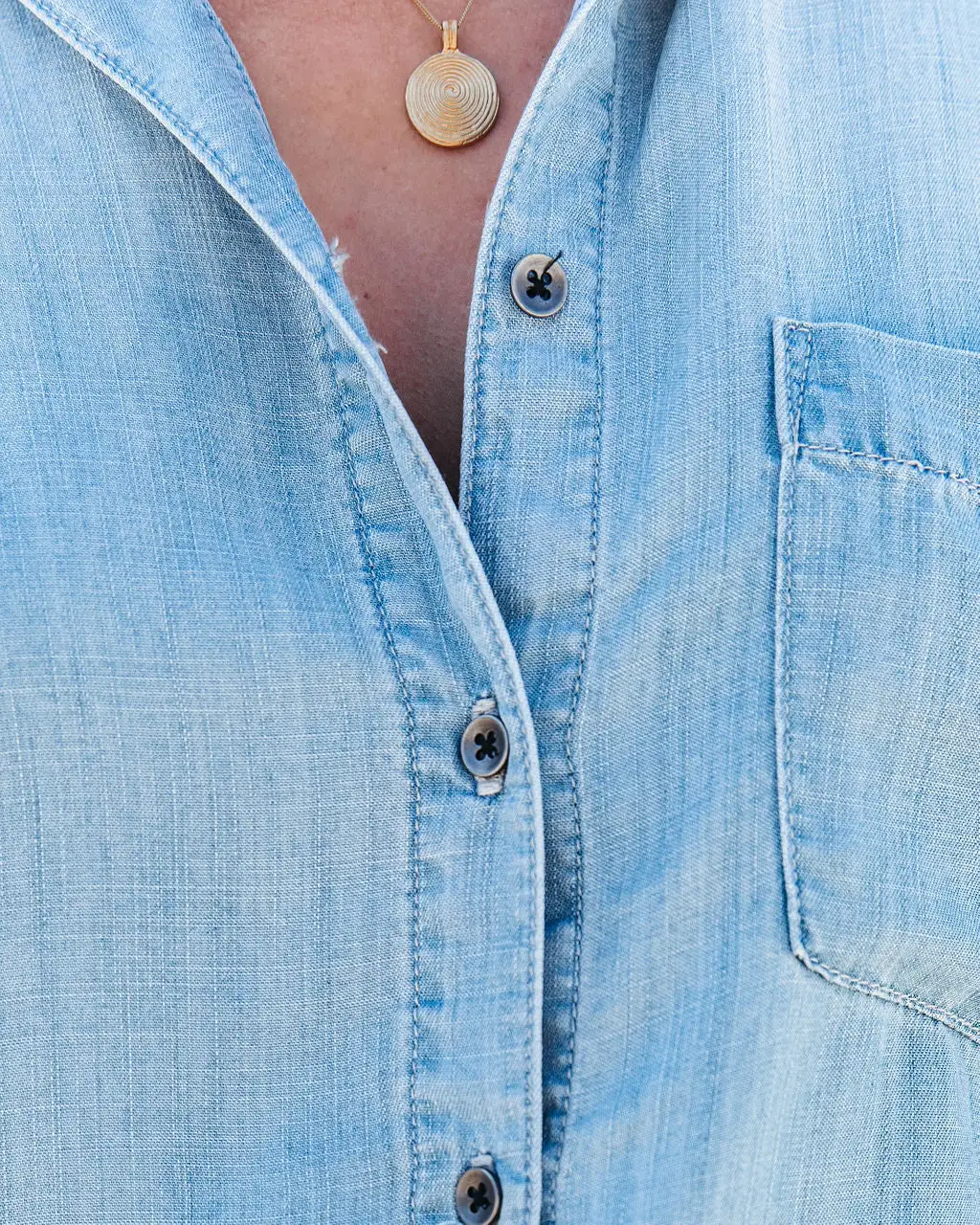 SNEA-001 Factory Tencel Button Down Top - Light Wash - FINAL SALE 4 SNEA-001 Factory Tencel Button Down Top - Light Wash - FINAL SALE - Image 4