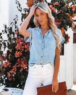 SNEA-001 Factory Tencel Button Down Top - Light Wash - FINAL SALE 17 SNEA-001 Factory Tencel Button Down Top - Light Wash - FINAL SALE -clothes Sales factorytencelbuttondowntoplightwash27