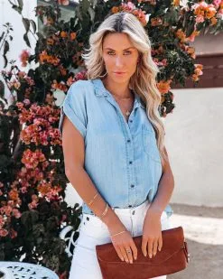 SNEA-001 Factory Tencel Button Down Top - Light Wash - FINAL SALE 14 SNEA-001 Factory Tencel Button Down Top - Light Wash - FINAL SALE -clothes Sales factorytencelbuttondowntoplightwash29