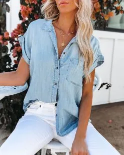 SNEA-001 Factory Tencel Button Down Top - Light Wash - FINAL SALE