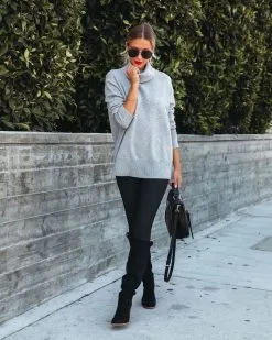 Faith Turtleneck Knit Sweater - Heather Grey - FINAL SALE