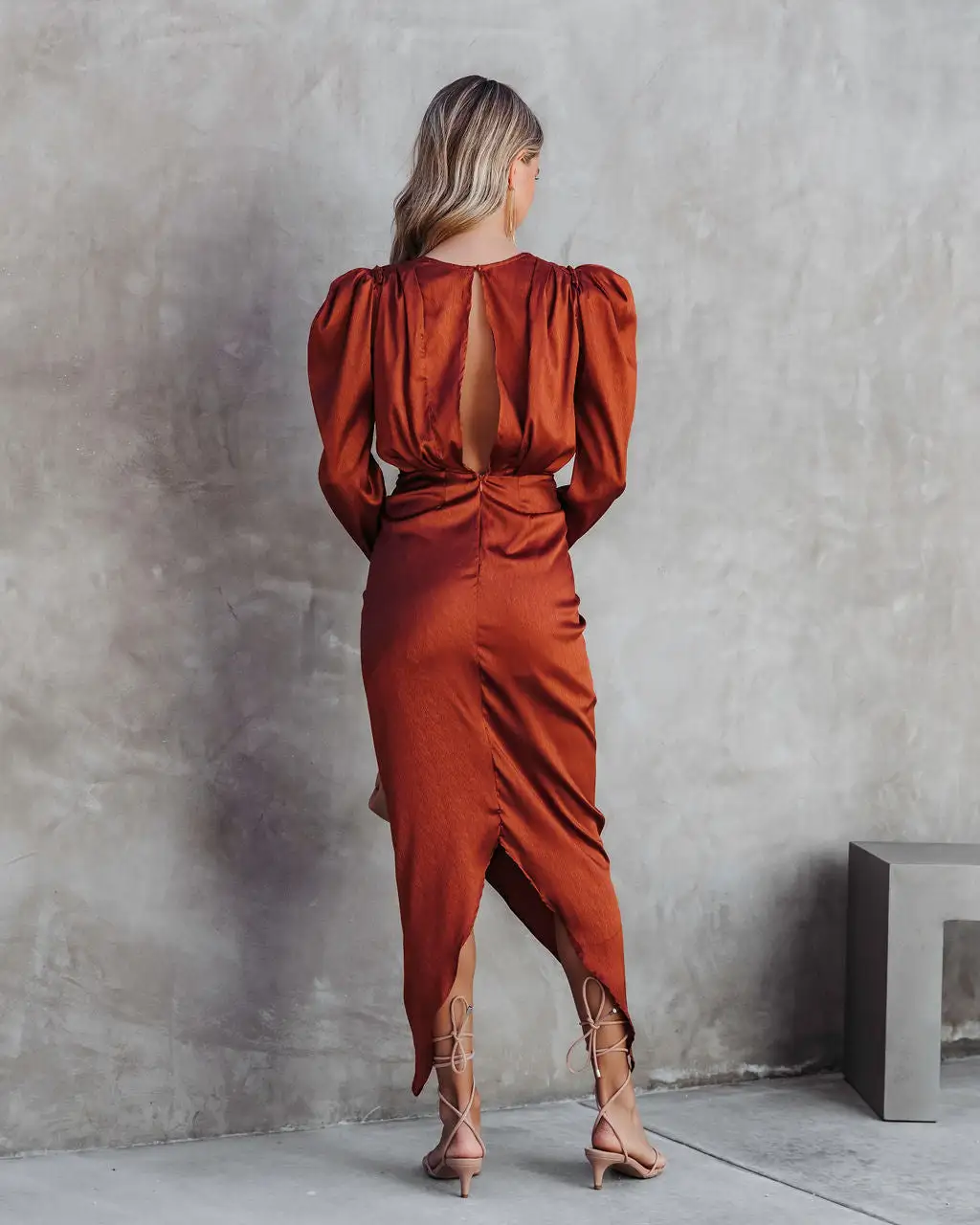 MABL-001 Fancy Me Plunge Neck Midi Dress - Cognac - FINAL SALE 5 MABL-001 Fancy Me Plunge Neck Midi Dress - Cognac - FINAL SALE - Image 5