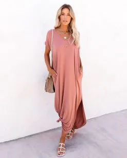 Farmers Market Pocketed Modal Maxi Dress - Marsala - FINAL SALE