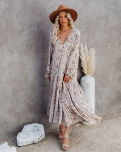 Firenze Printed Boho Maxi Dress - Baby Blue - FINAL SALE