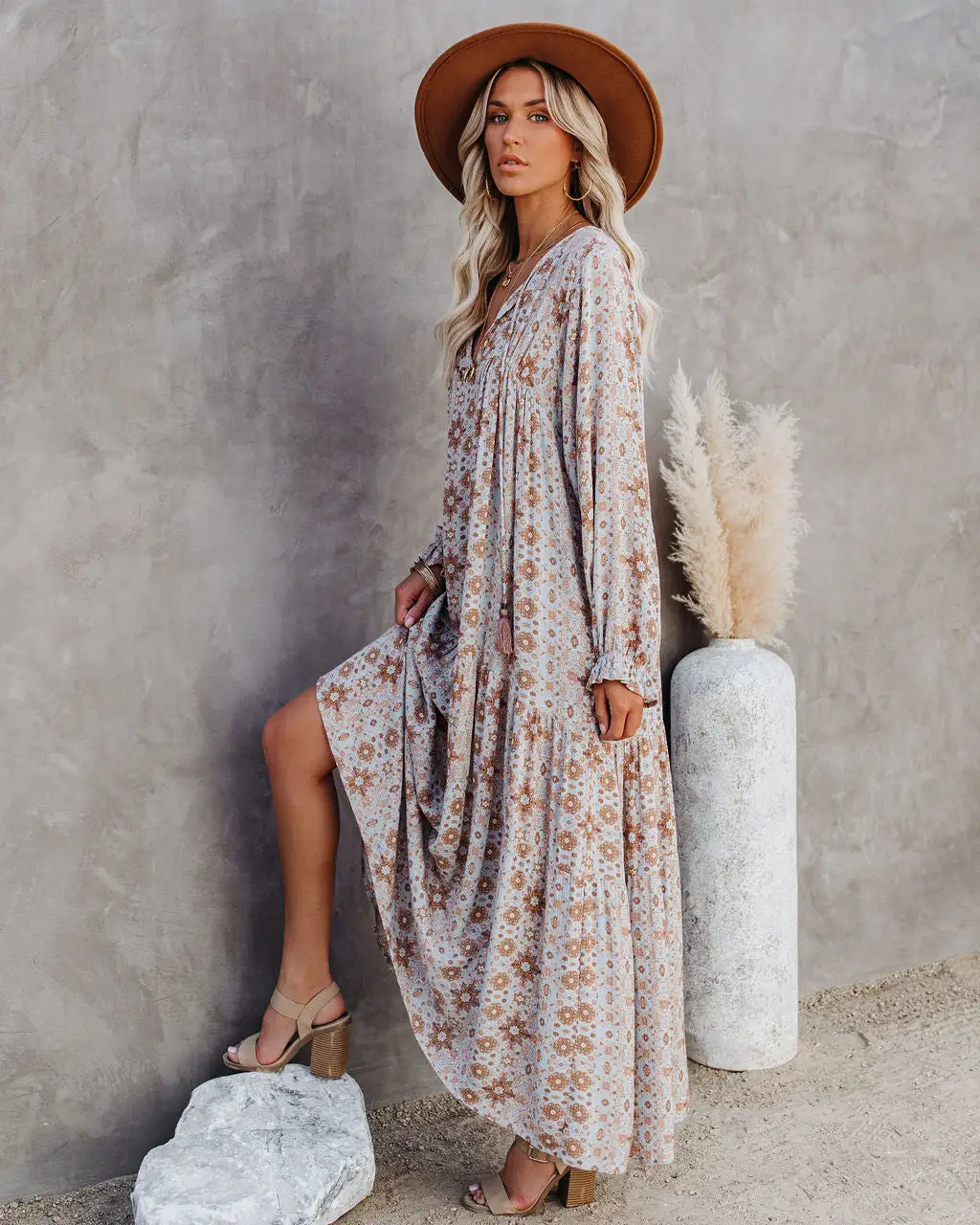 Firenze Printed Boho Maxi Dress - Baby Blue - FINAL SALE 3 Firenze Printed Boho Maxi Dress - Baby Blue - FINAL SALE - Image 3