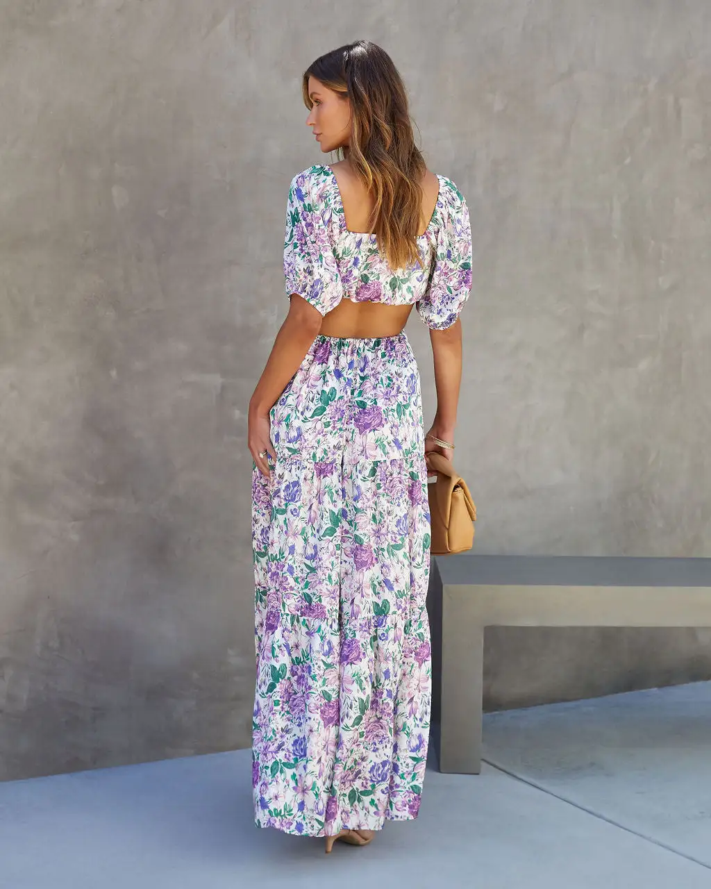ACOA-001 Floral Paradise Satin Cutout Maxi Dress 2 ACOA-001 Floral Paradise Satin Cutout Maxi Dress - Image 2