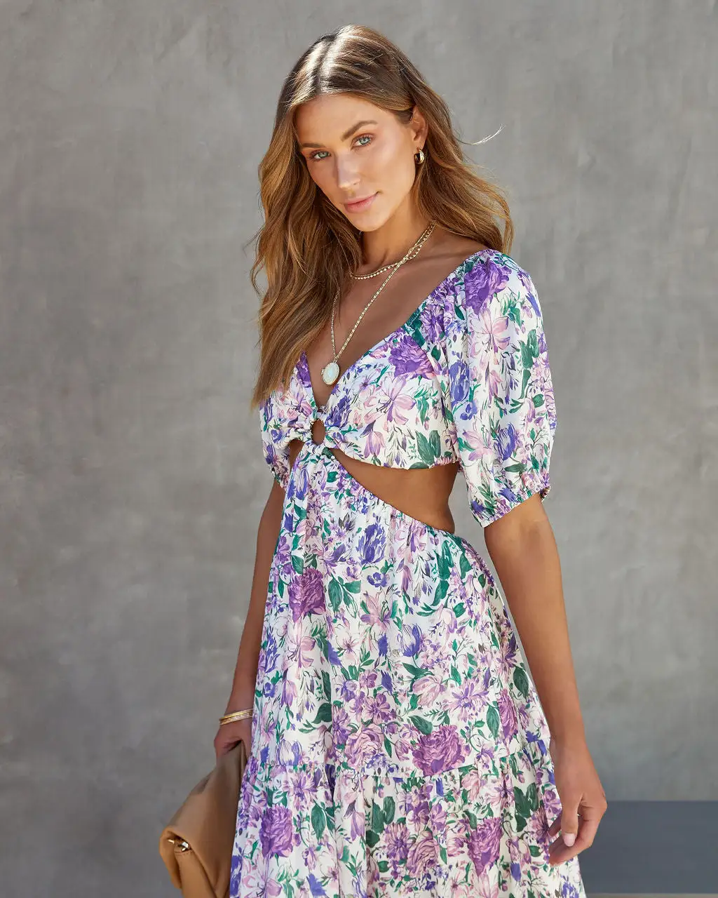 ACOA-001 Floral Paradise Satin Cutout Maxi Dress 3 ACOA-001 Floral Paradise Satin Cutout Maxi Dress - Image 3