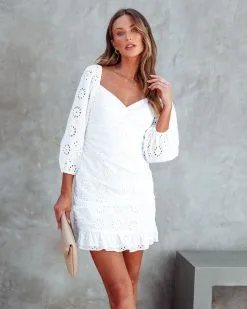 Forget You Not Cotton Eyelet Mini Dress - White - SALE