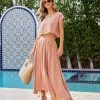 BLU-001 Fresh Breeze Asymmetrical Hem Maxi Skirt - Light Clay - SALE