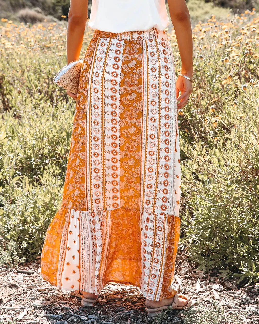 ENC-001 Fritz Printed Maxi Skirt - Mustard Cream - LAST CHANCE 2 ENC-001 Fritz Printed Maxi Skirt - Mustard Cream - LAST CHANCE - Image 2