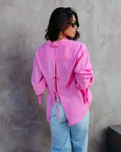 Full Of Surprises Back Tie Button Down Top - Bubble Gum Pink - SALE -clothes Sales fullofsurprisesbacktiebuttondowntopbubblegumpink 60