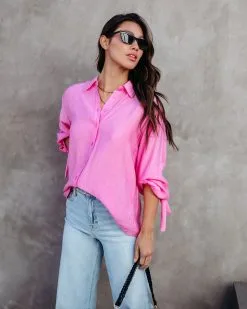 Full Of Surprises Back Tie Button Down Top - Bubble Gum Pink - SALE -clothes Sales fullofsurprisesbacktiebuttondowntopbubblegumpink 66