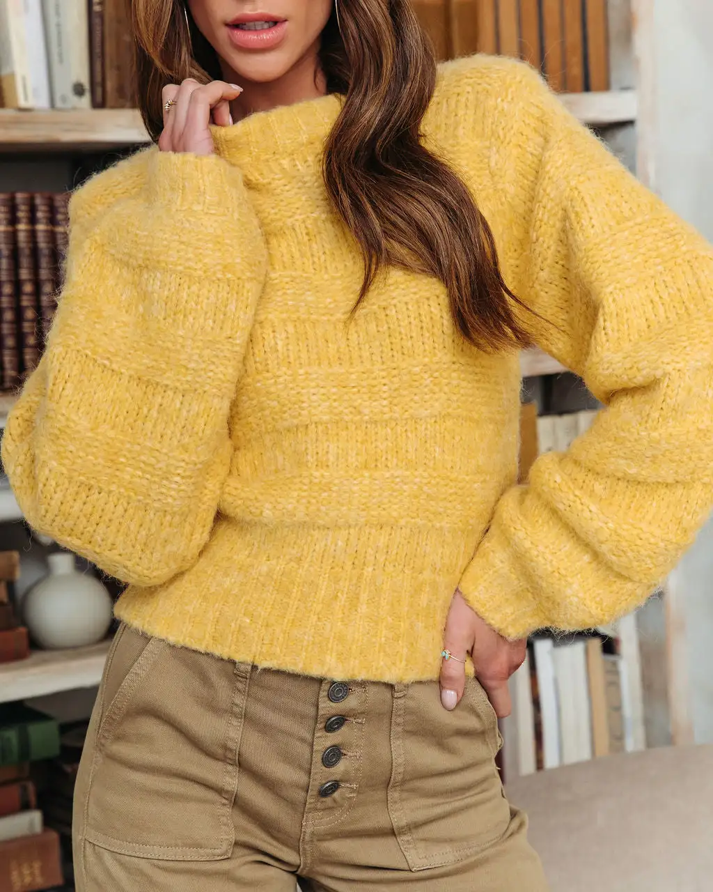 Lemon Drop Fuzzy Striped Balloon Sleeve Sweater - FINAL SALE 2 Lemon Drop Fuzzy Striped Balloon Sleeve Sweater - FINAL SALE - Image 2