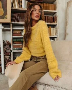 Lemon Drop Fuzzy Striped Balloon Sleeve Sweater - FINAL SALE