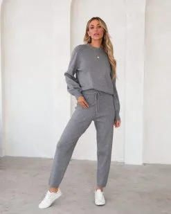 Genevieve Knit High Waisted Pants - Heather Grey - FINAL SALE