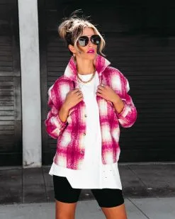 ACOA-001 Girly In Plaid Pocketed Shacket - FINAL SALE