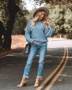 Glacier Mock Neck Knit Sweater - Blue - FINAL SALE 14 Glacier Mock Neck Knit Sweater - Blue - FINAL SALE -clothes Sales glaciermockneckknitsweaterblue3