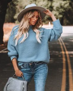 Glacier Mock Neck Knit Sweater - Blue - FINAL SALE