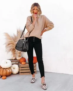 Glacier Mock Neck Knit Sweater - Warm Beige - FINAL SALE