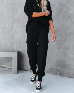 LUMI-001 Glamping Babe Lightweight Knit Cargo Joggers - Black - FINAL SALE -clothes Sales glampingbabelightweightknitsweaterandcargojoggersblack100