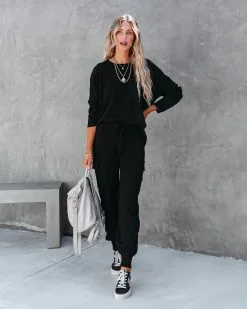 LUMI-001 Glamping Babe Lightweight Knit Cargo Joggers - Black - FINAL SALE -clothes Sales glampingbabelightweightknitsweaterandcargojoggersblack28 c5789aaa 1df1 4c11 92f3 a0ca2f1b8643