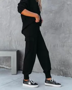 LUMI-001 Glamping Babe Lightweight Knit Cargo Joggers - Black - FINAL SALE -clothes Sales glampingbabelightweightknitsweaterandcargojoggersblack89
