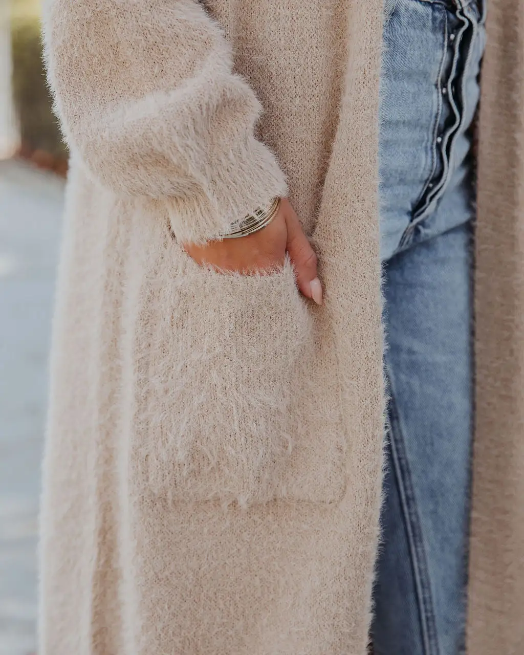 Glorious Pocketed Fuzzy Knit Cardigan - Taupe - FINAL SALE 4 Glorious Pocketed Fuzzy Knit Cardigan - Taupe - FINAL SALE - Image 4