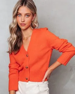 Golden Hearts Cropped Cardigan - Orange - FINAL SALE