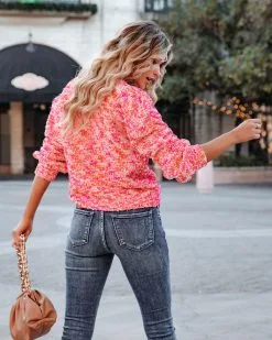 Good Mood Button Front Crop Knit Cardigan - Pink Multi - FINAL SALE -clothes Sales goodmoodbuttonfrontcropknitcardiganpinkmulti14