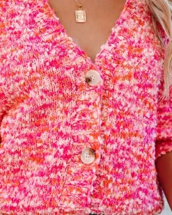Good Mood Button Front Crop Knit Cardigan - Pink Multi - FINAL SALE -clothes Sales goodmoodbuttonfrontcropknitcardiganpinkmulti15